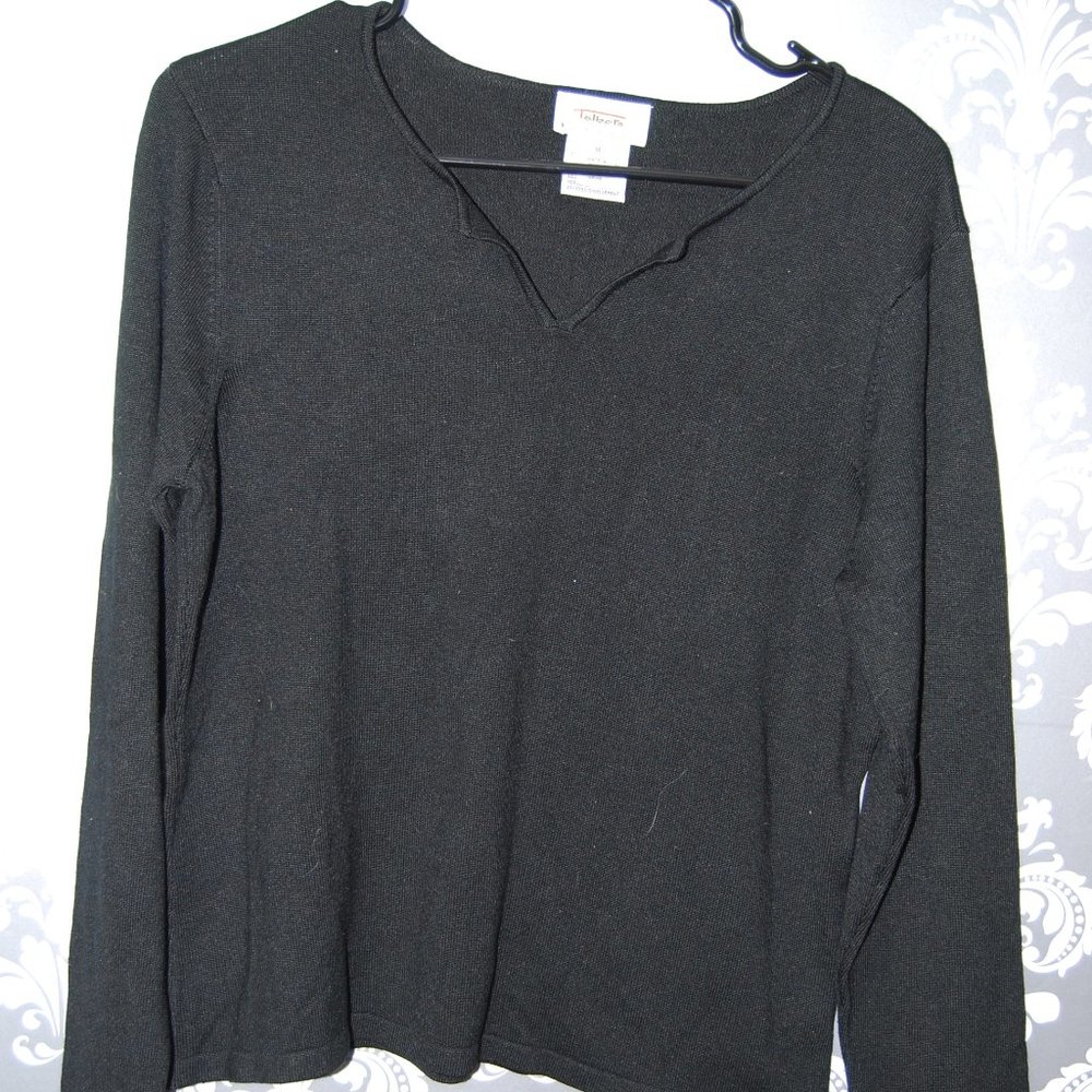 TALBOTS Petites Sweater Size M Silk /Nylon  Pullover V Neck Long Sleeve Black